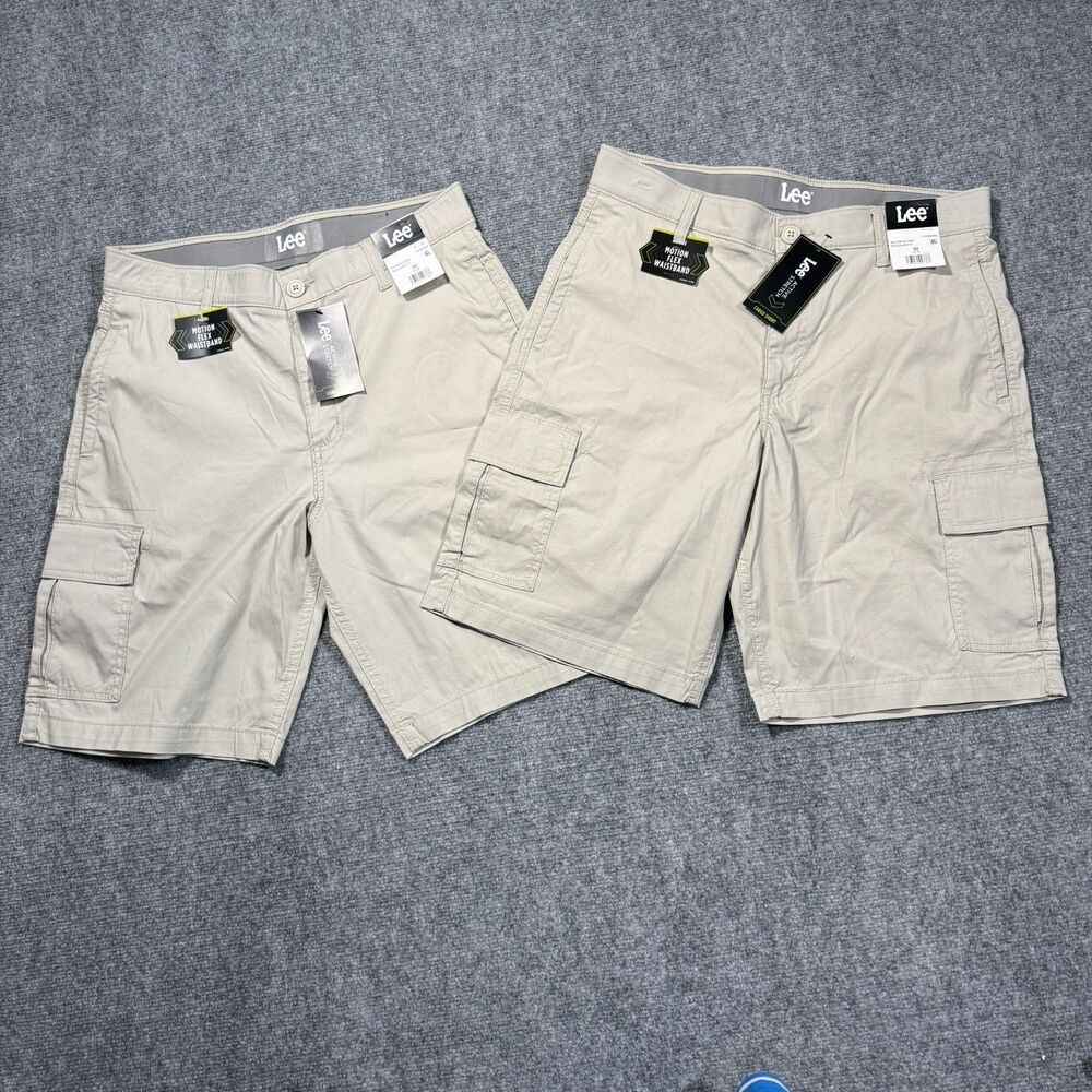 Lee Cargo Shorts Mens 32 Beige Khaki Active Stretch Motion Flex